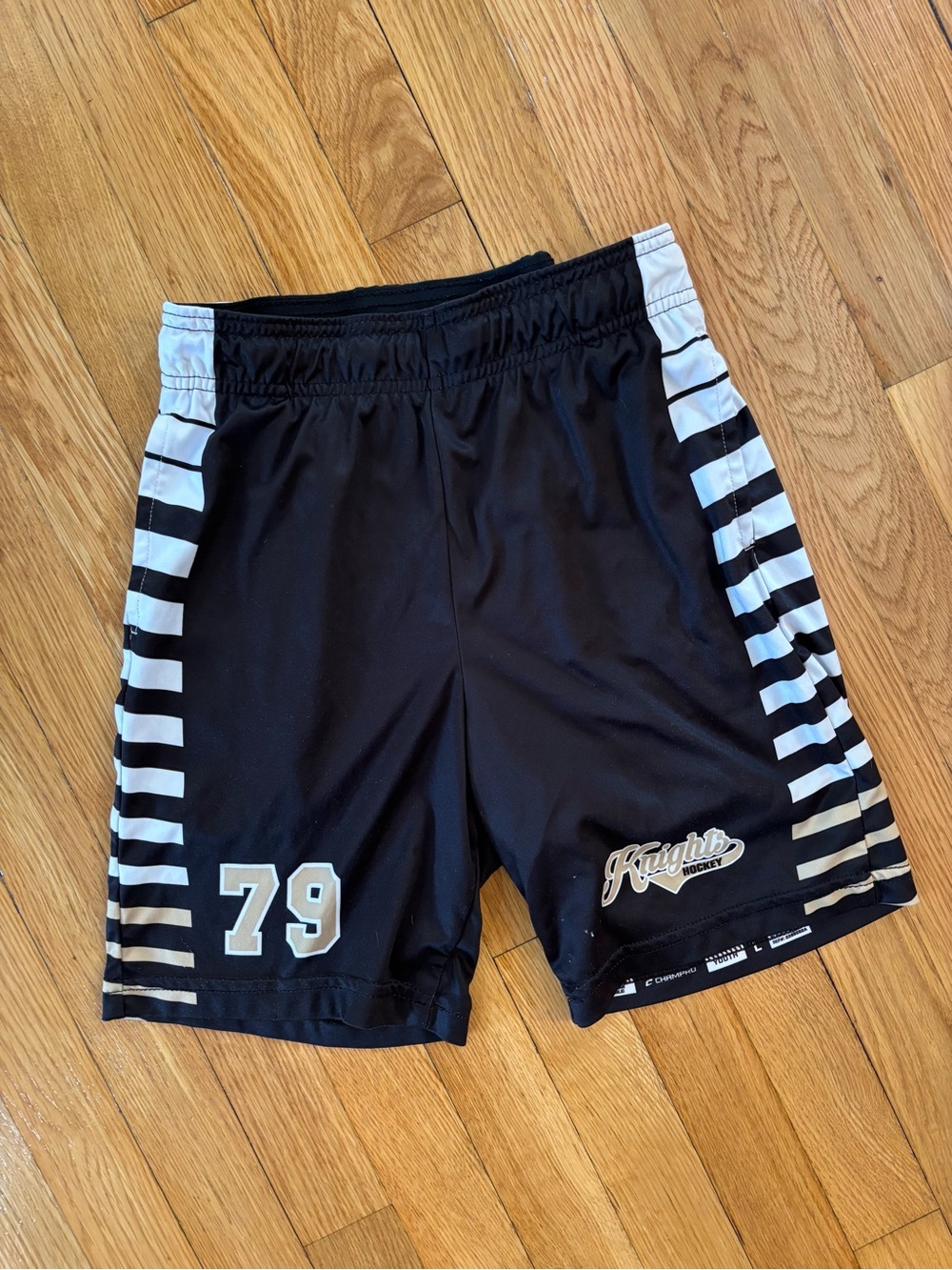Knights Apparel Black and White Striped Athletic Shorts